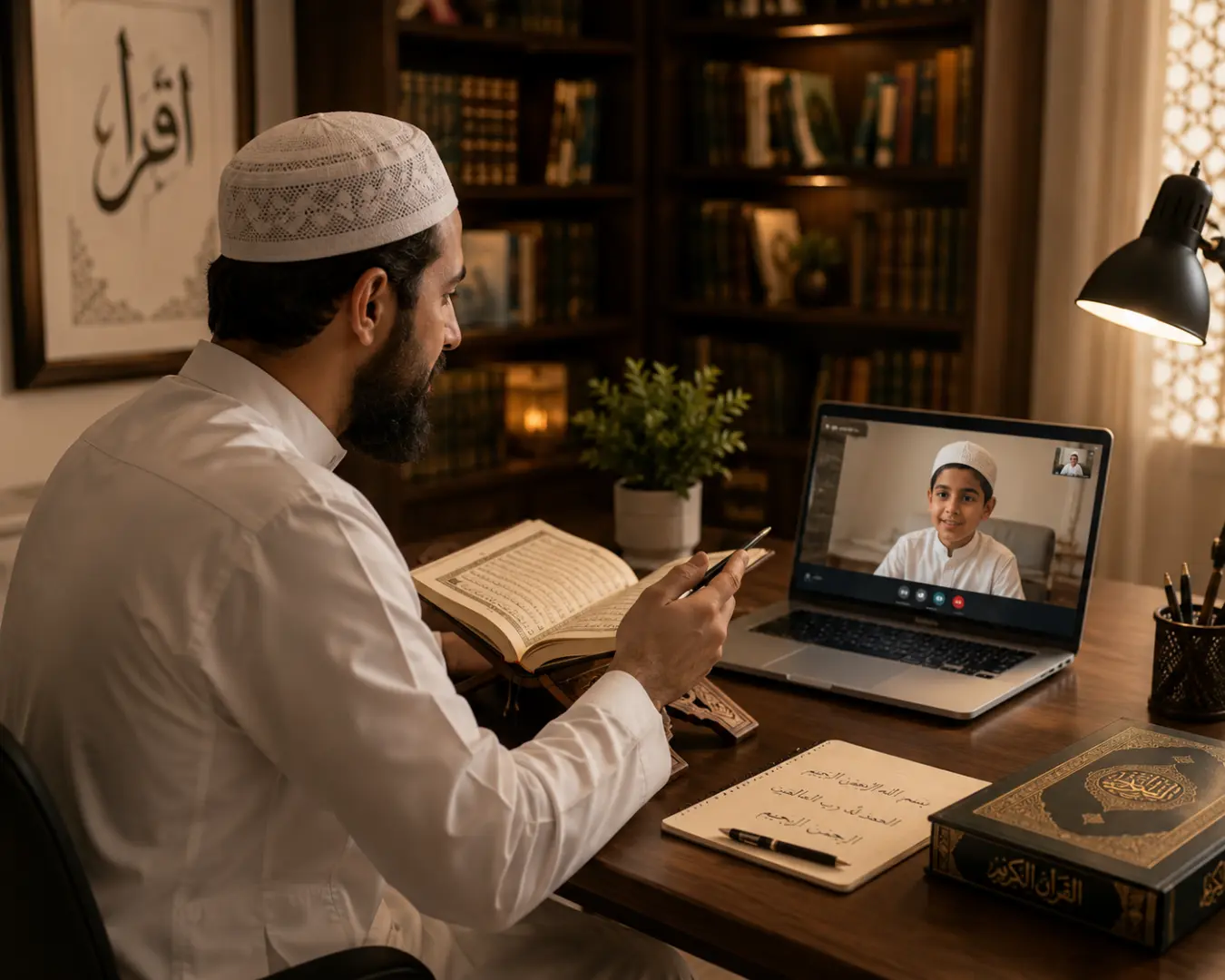 Quran tutor teaching a student online
